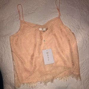 WAYF Peach Dainty Lace Tank